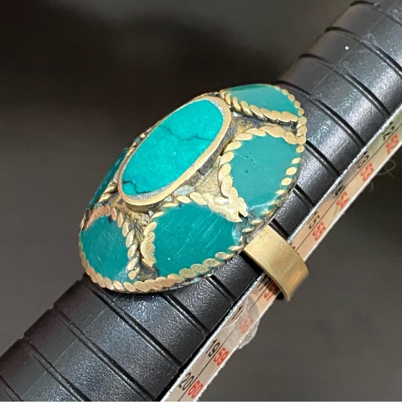 Vintage Turquoise Mosaic Cocktail Ring Size 8 - Picture 7 of 12